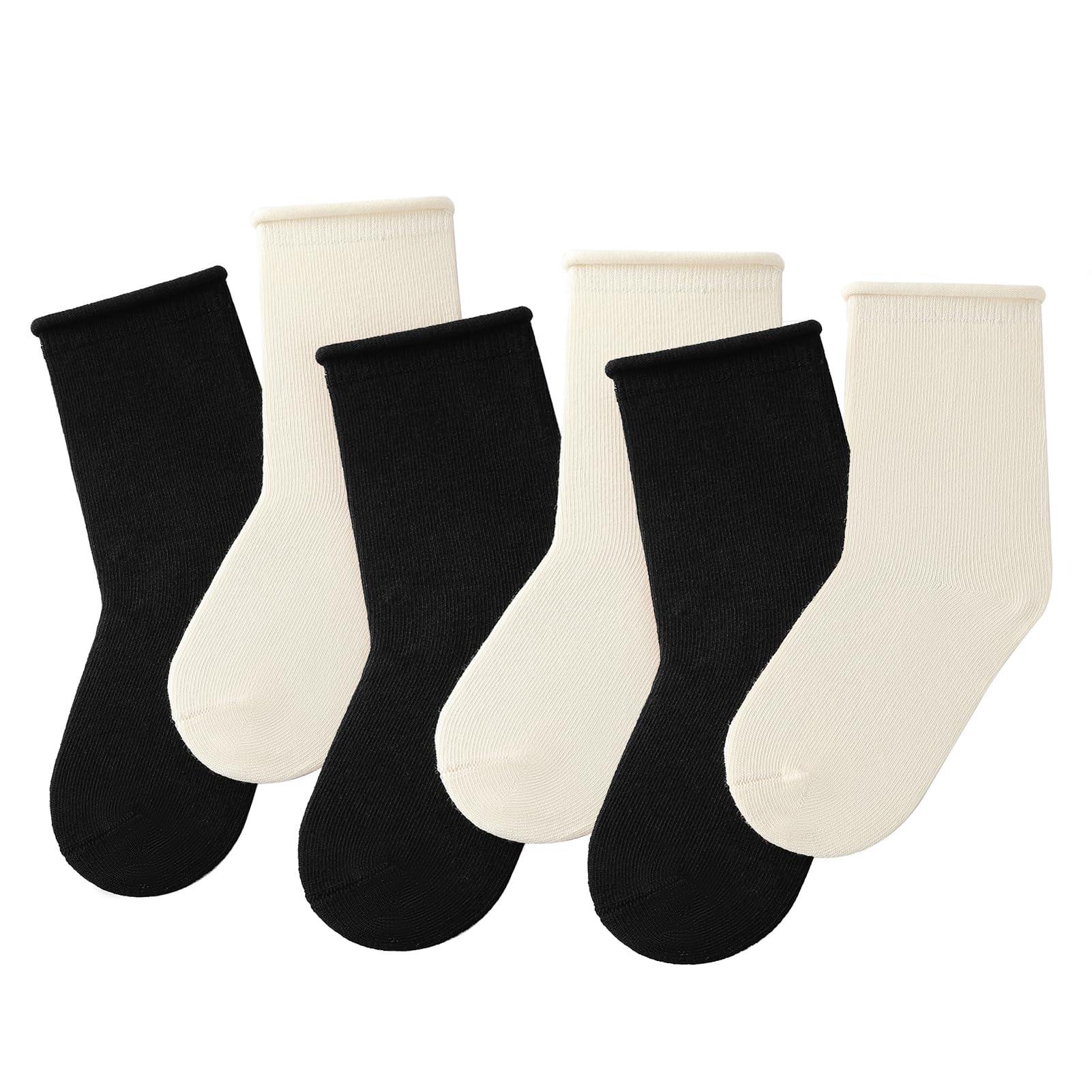 JAKIDAR Girls Crew Seamless Socks Kids Casual Dress Cotton Socks 6 Pairs