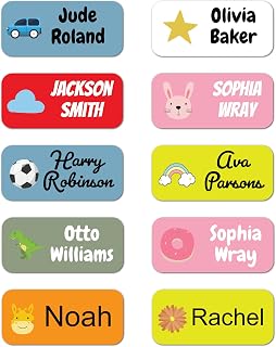 QuoteMyWall 36 x Personalised Stick On Clothing Labels for Kids School Clothes Stationery Water Bottle Lunch Boxes Items - Washing Machine/Tumble Drier & Dishwasher Safe Sticker Tags (Blue)