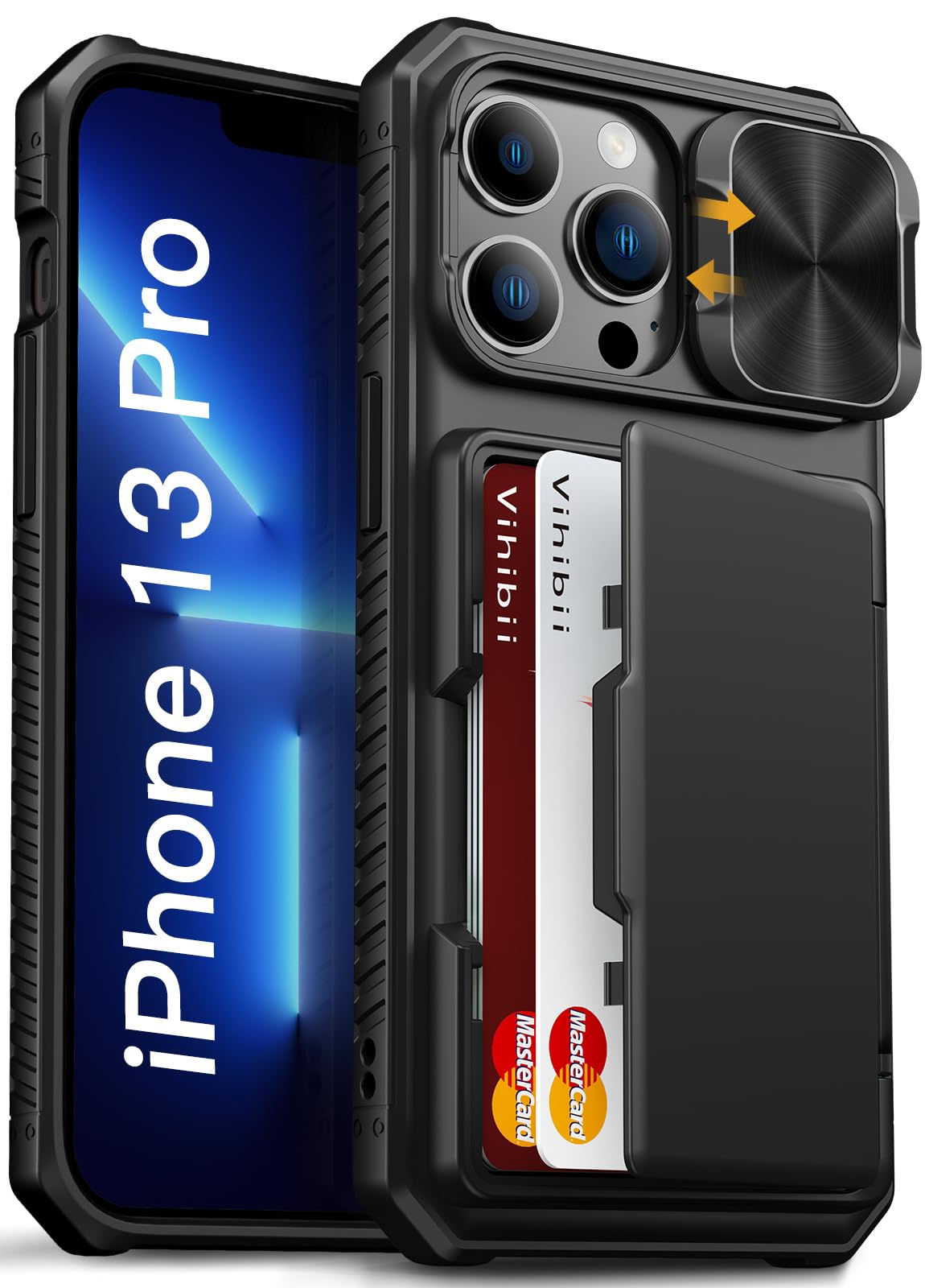 Vihibii for iPhone 13 Pro Case Wallet with Card Holder (4 Cards), Black
