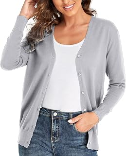 CUNYI Women's Cardigan V-Neck Knitted with Buttons Round Neck Classic Long Sleeve Jacket Coat Elegant