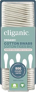Cliganic Organic Cotton Swabs, 500 Count - 100% Pure Natural Cotton, Chlorine-Free Hypoallergenic, Soft, Gentle &amp; Absorbent Buds