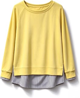 Women's 2-in-1 Striped Hem Long Sleeve Faux Sweatshirt