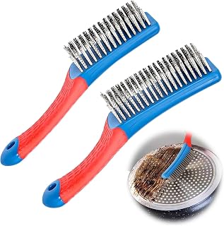 2PCS Wire Brushes,Heavy Duty Stainless Steel Wire Scratch Brush for Cleaning,Metal Wire Brush with Rubber Handle for Rust Removal & Paint Removal (2 Pcs (8-Row + 6-Row))