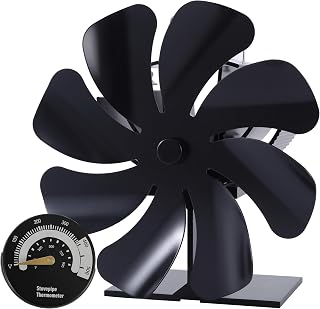 Tomersun 8-Blade Log Burner Stove Fan Heat Powered- Wood Burning Stove Fan with Thermometer for Fireplace/Log Burner/Woodburner/Multifuel Stoves, Silent Eco-Friendly