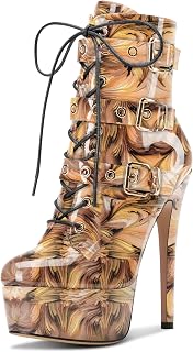 Aachcol Botas de tacón alto para mujer, con plataforma, con cordones, con hebilla, para baile de graduación, fiesta, baile, tacones de 15,2 cm