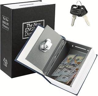 Book Shaped Security Box with Deviation, Metal Safe Box with Secret Key Ideal for Protecting Money, Jewelry and Valuables - Perfect for Dorms and Homes, Blue
