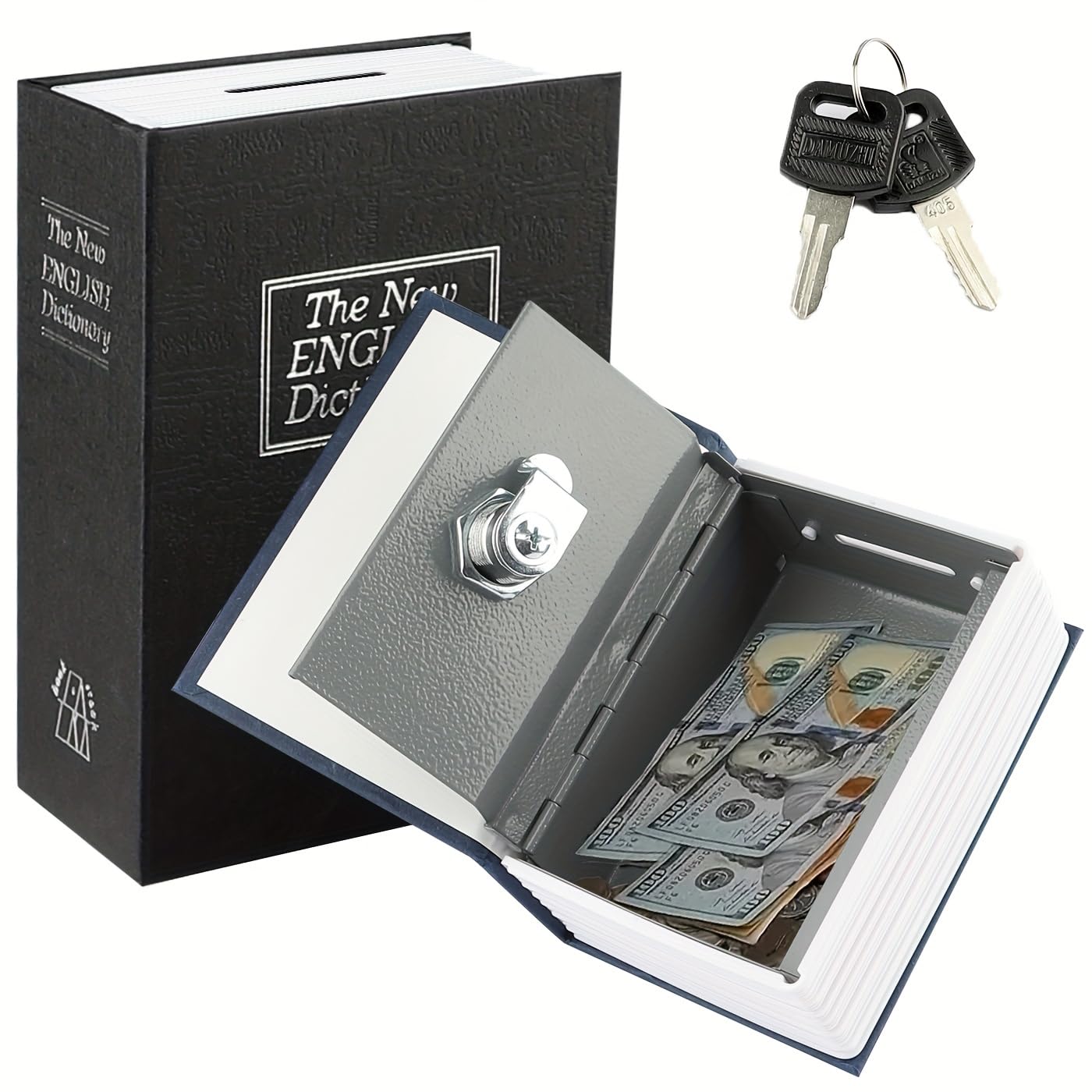 Book Shaped Security Box with Deviation, Metal Safe Box with Secret Key Ideal fo