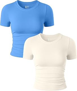 OQQ Womens 2 Piece Tops Short Sleeve Crew Neck Tee Shirts