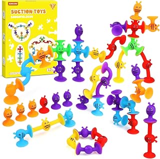 ECHOCUBE Suction Toys, 42 Pcs Suction Cup Bath Toys for Kids 3+ Years Old, Sensory Sucker Building Toys, Toddler Travel Window Toys for Stress Relief