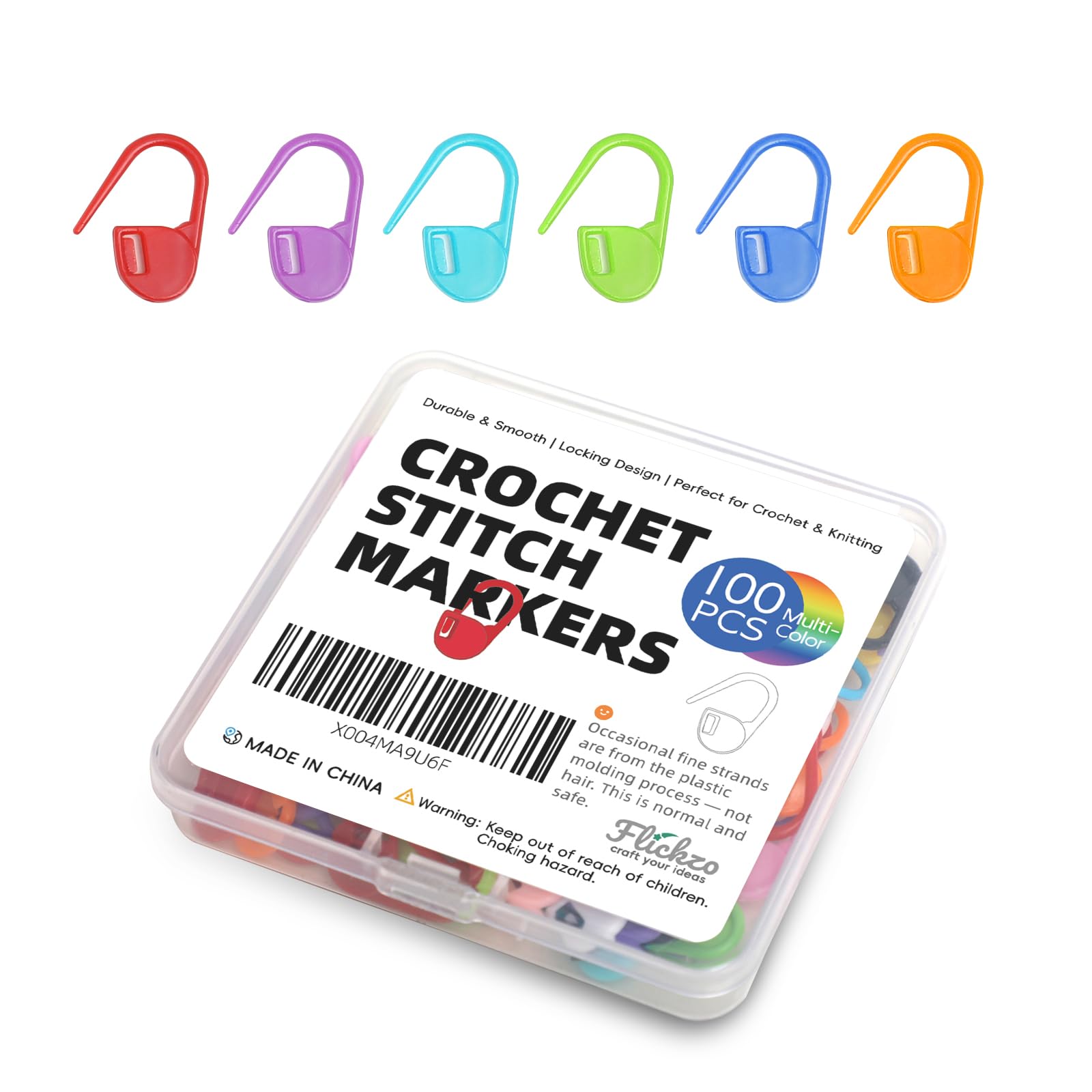 100PCS Crochet Stitch Markers by Flickzo – Locking Stitch Markers with Storage C
