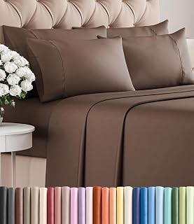 Queen 6 Piece Bed Sheet Set - Comfy, Breathable & Cooling Sheets - Brown