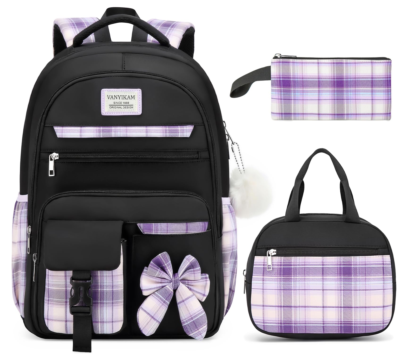Girls Backpack for School, 3PCS Backpack with Lunch Box & Pencil Pouch for Teens