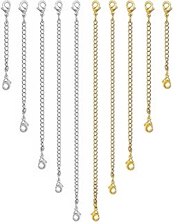OHINGLT Necklace Extender 10Pcs Chain Extenders for Necklaces Bracelet, 14K Gold and Silver Plated Stainless Steel Extension Chain for Women Jewelry Making