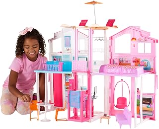 Barbie 3-Story Townhouse Dollhouse | Elevator, Swing Chair, Furniture and Accessories, Fold for Portability and Travel