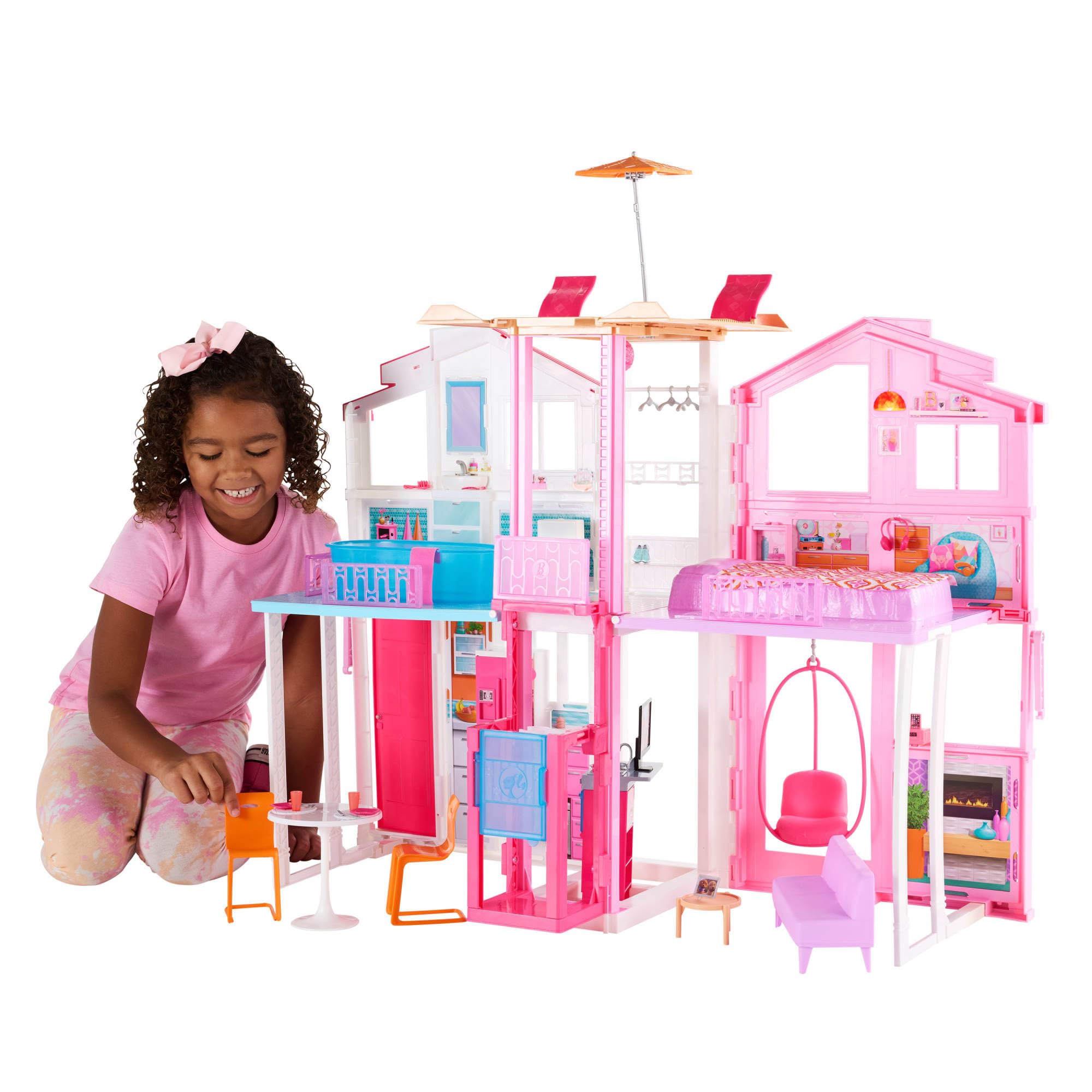 Barbie 3-Story Townhouse Dollhouse | Elevator, Swing Chair, Furniture and Access