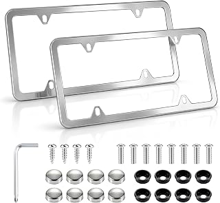 LivTee Chrome License Plate Frames, 4 Holes Stainless Steel License Plate Covers, 2PCS Car License Plate Holder, Automotive Accessories, Slim Design with Bolt and Gasket Cover for US Cars(Silver)