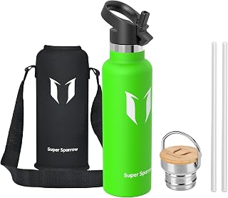 Super Sparrow Stainless Steel Water Bottle, 350 ml, 500 ml, 620 ml, 750 ml, 1 L, Leak-Proof Thermos Flask, BPA-Free Water Bottle, Carbonated Thermos Flask for Children, Fizz, Sports, University,