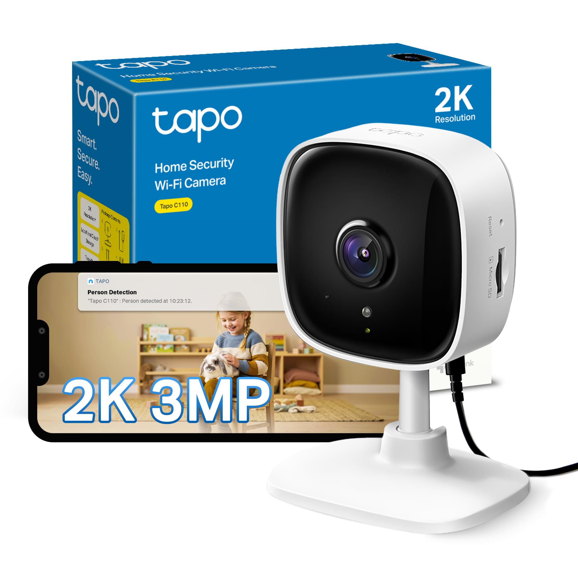 Tapo C110 2K 3MP Indoor Security Camera Pet Camera Dog Camera | AI Detection, Ni