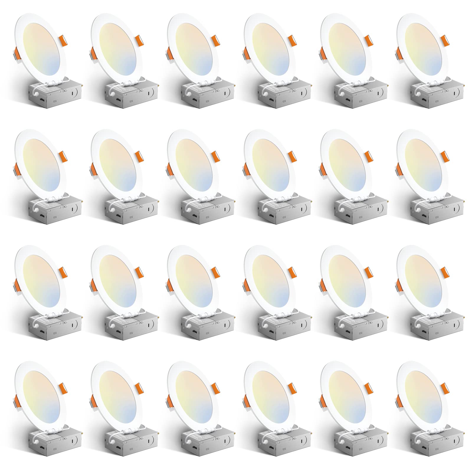 Amico 24 Pack 6 Inch LED Recessed Light with Junction Box, 5CCT, 1050LM | 12W, 2