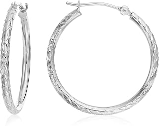 14k Gold X-pattern Diamond-cut Round Hoop Earrings, 1'' Diameter