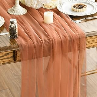 Artoid Mode Terracotta Gauze Table Runner 120 Inch 10FT, Seasonal Sheer Kitchen Dining Holiday Wedding Birthday Baby Shower Table Decor for Home Party