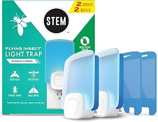 STEM Flying Insect Light Trap, 2 Devices + 2 Cartridges | 2 Plug-In Devices + 2 Cartridges, Insecticide-Free, Traps Fruit Flies, Gnats, Drain Flies, Kitchen & Bathroom Ready