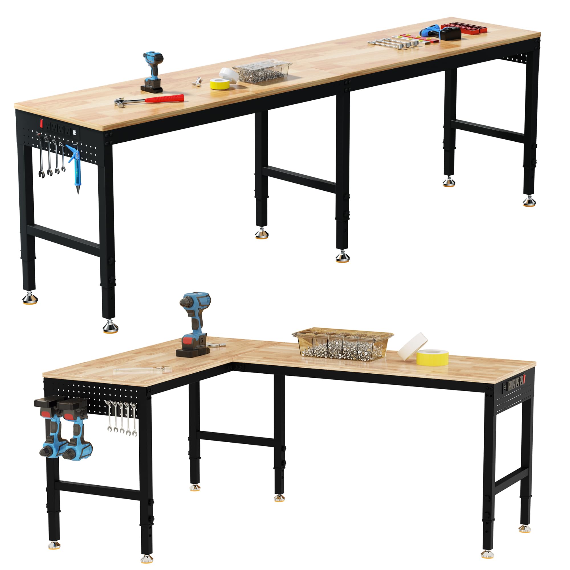 Betterhood 96" 2-in-1 Convertible Adjustable Workbench, L-Shaped & Extended 5000