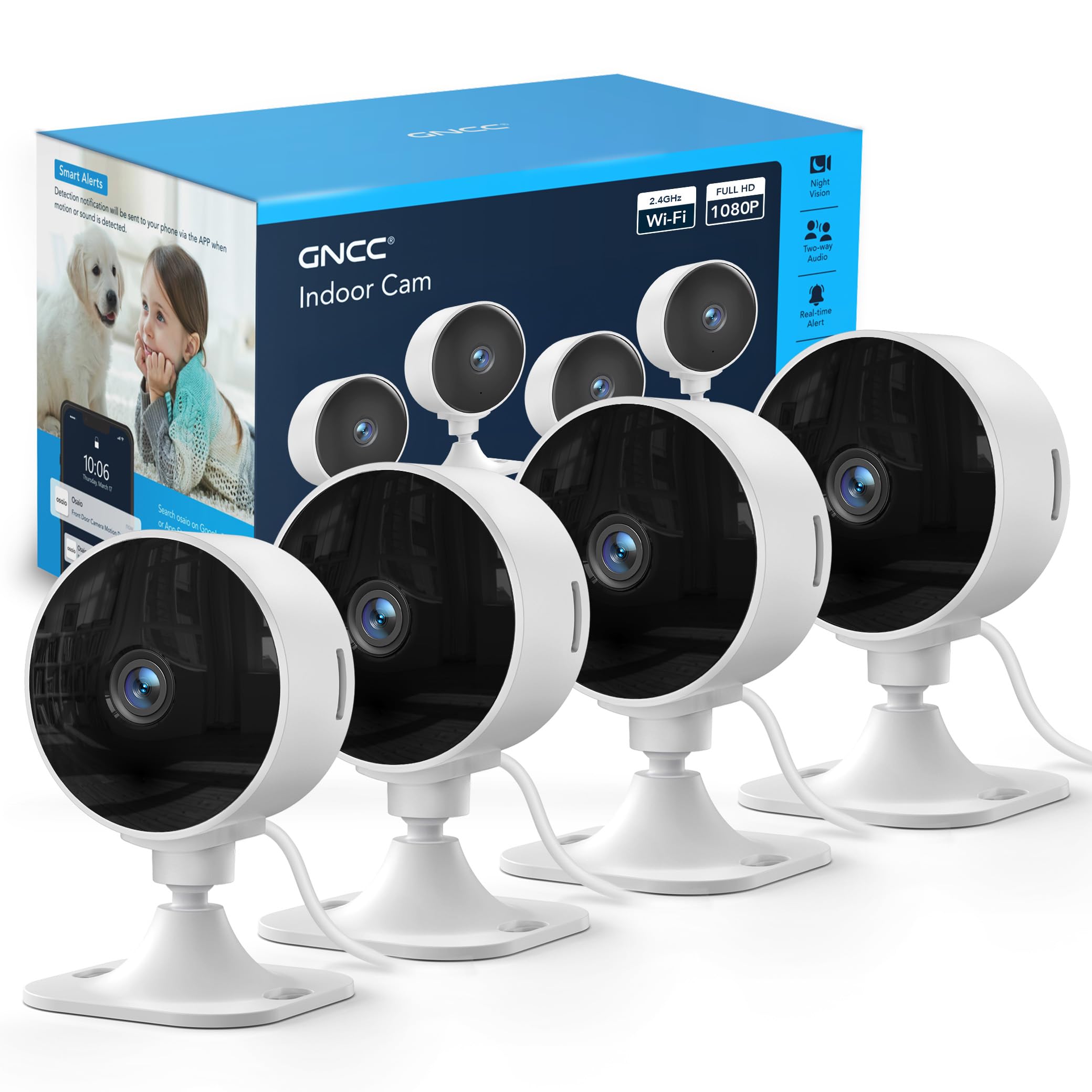 GNCC 2.4GHz Indoor Security Camera for Home, 1080P Baby & Pet Cam, 4-Pack | Baby