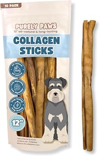 Natural Beef Collagen Sticks for Dogs – Long-Lasting Rawhide-Free Dog Chews – High Protein Treat with Glucosamine & Chondroitin – Canadian Company (12", 10 Count)