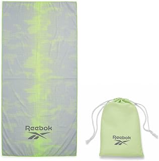Reebok Sand Free Beach Towel - Quick Dry Microfibre Towel | Lightweight & Compact | Includes Carry Bag | Large Travel Towel for Pool, Gym & Travel Essentials - 90 x 180cm, Grey/Lime Cloud Print