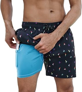 Arcweg Mens Boys Swimming Trunks Swim Shorts with Liner Compression 2 in 1 Quick Dry Elastic Surfing Shorts with