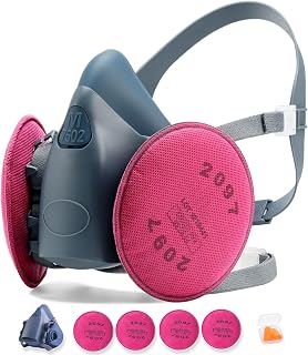 RANKSING 7502 Reusable Half Face Shield with 2097 Filters for Dust, Fumes, Asbestos and Other Particles while Painting, Spraying, Polishing and More, 4 Filters, Medium