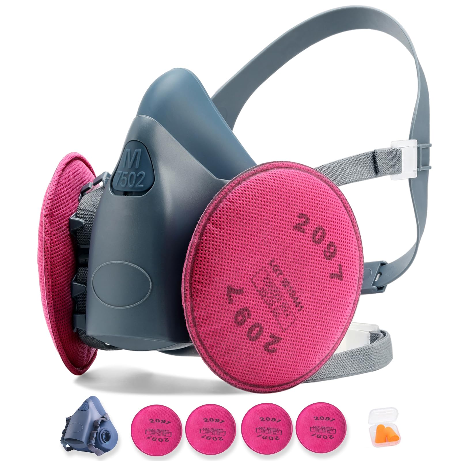 RANKSING 7502 Reusable Half Face Shield with 2097 Filters for Dust, Fumes, Asbes