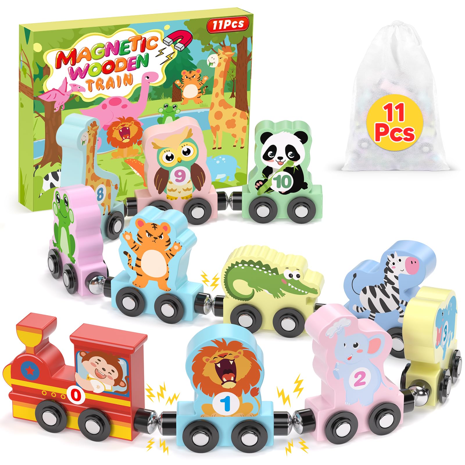 11 Pcs Magnetic Train Set Montessori Toy for Toddler, Animal Birthday Gifts | Mo