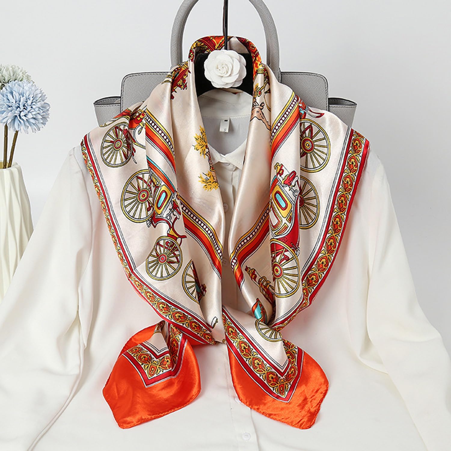 Square Hair Scarf, Printed Hair Scarf, Satin Headscarf for Women