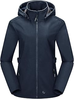 Outdoor Ventures Women's Waterproof Softshell Jacket with Datachable Hood Fleece Lined Outdoor Jacket Ladies Hiking Short Coat Casual Outerwear Jacket Hiking Camping