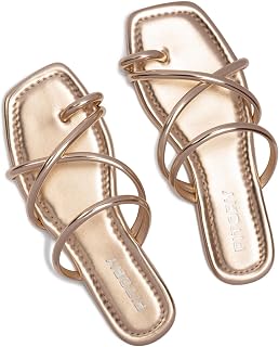 FITORY Women's Slide Sandals Toe Ring Thongs Cross Strappy Flat