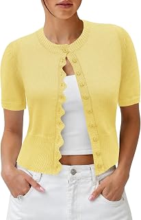 Women Cropped Short Sleeve Cardigan Button Down Lightweight Sweater Top