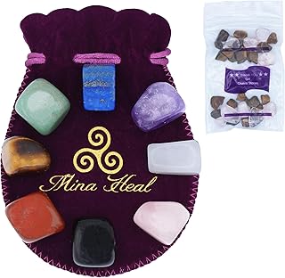 Chakra Stones Healing Crystals Set of 8, Tumbled and Polished, for 7 Chakras Balancing, Crystal Therapy, Meditation, Reiki, or as Thumb Stones, Palm Stones, Worry Stones