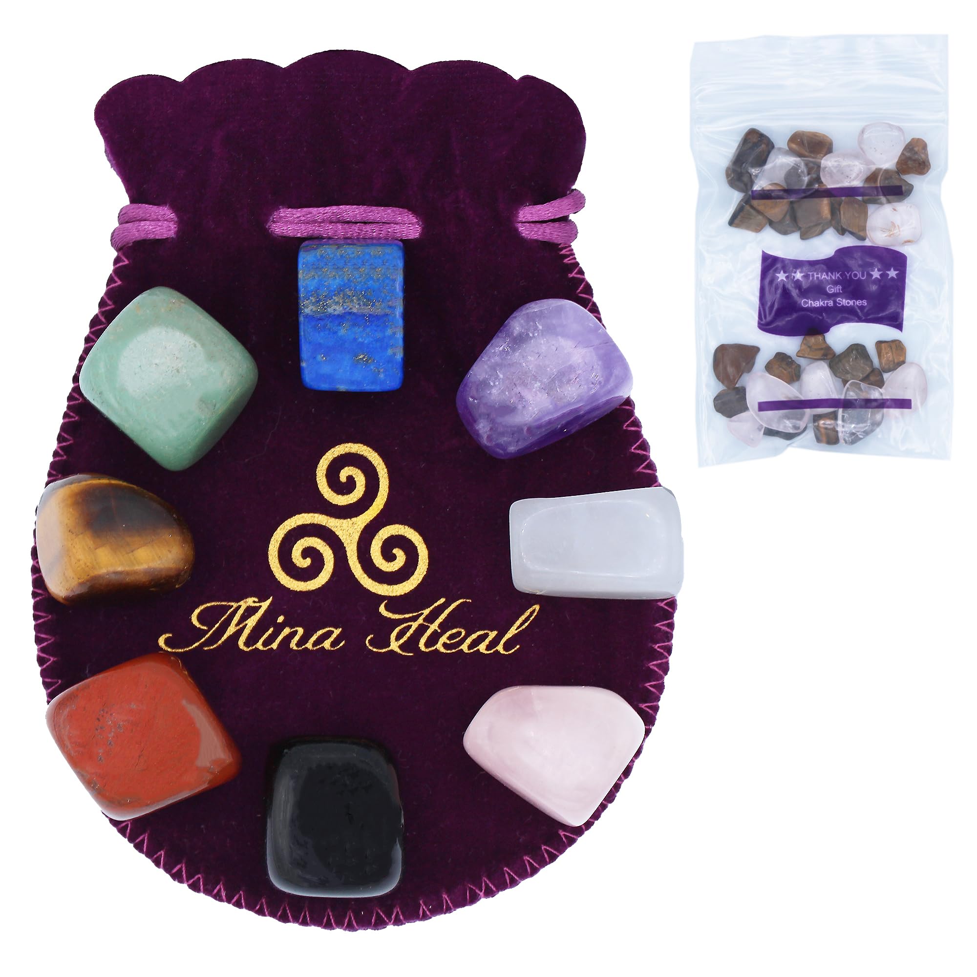 Chakra Stones Healing Crystals Set of 8, Tumbled and Polished, for 7 Chakras Bal