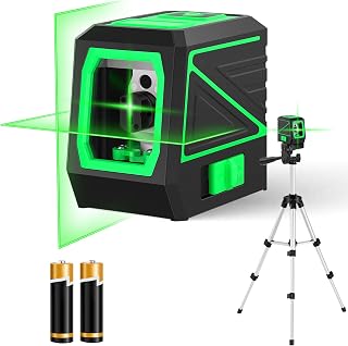 Laser Level with Tripod – 130 ft Green Cross-Line Self-Leveling Rotary Laser Level Vertical & horizontal lines, 360° rotatable, manual/self-leveling, pulse mode, IP54 waterproof, battery included1