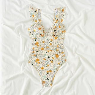 Ruffled One Piece Swimsuit for Women - Tummy Control V Neck Lace Up Back Tie Swimsuit for Women