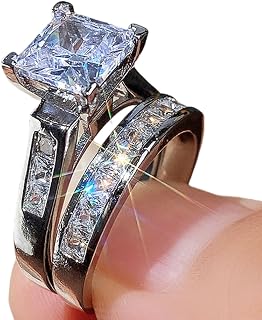 LMCIEZR Luxury 925 Sterling Silver AAA Cubic Zirconia Exaggerated rhinestone ring set Bridal ring CZ Full Diamond Engagements Rings Wedding Eternity Wedding Band Rings Jewelry Gift