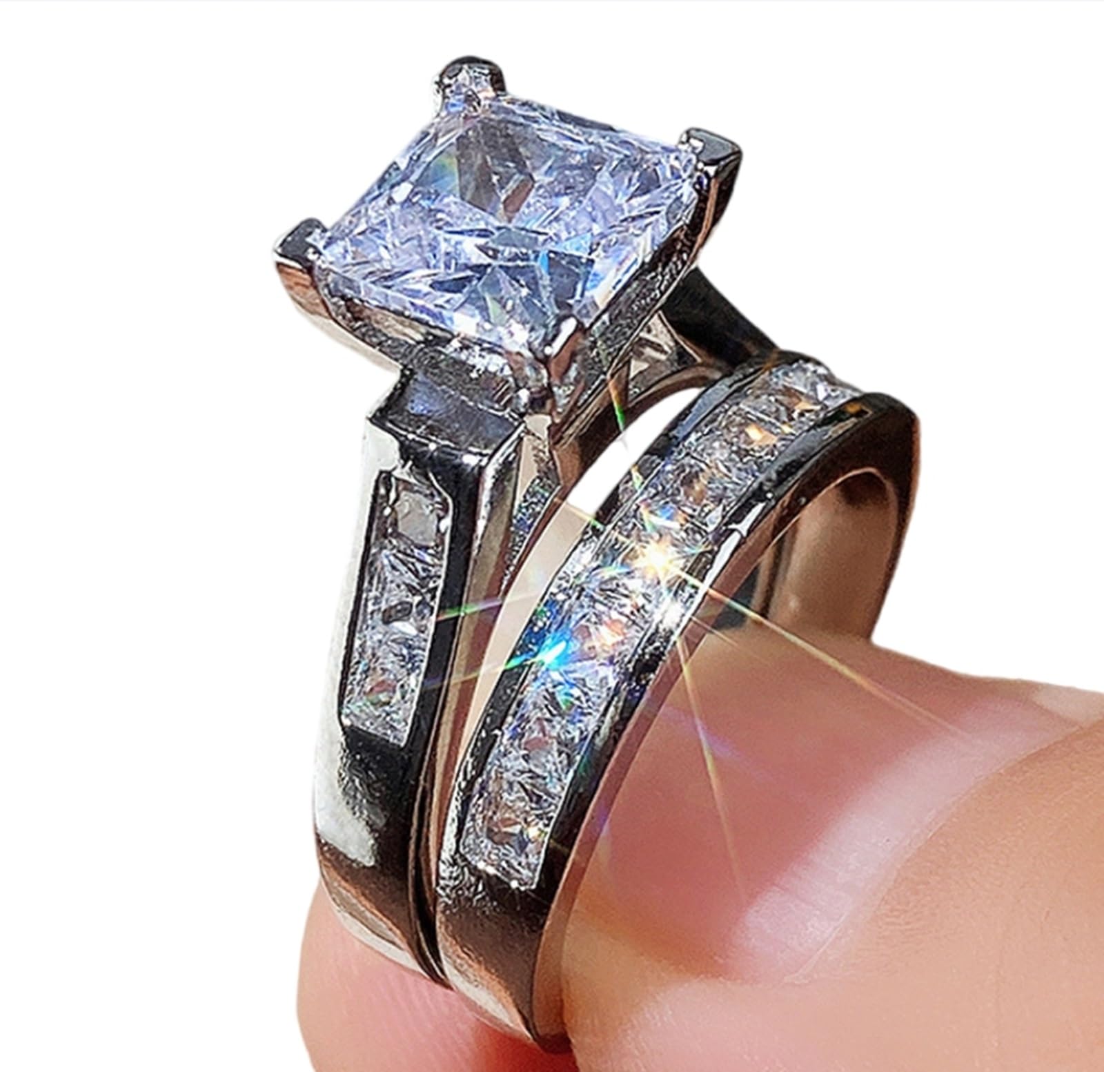 LMCIEZR Luxury 925 Sterling Silver AAA Cubic Zirconia Exaggerated rhinestone rin