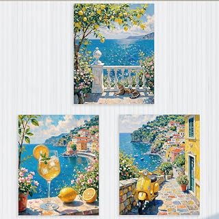 Coastal Wall Posters, Lemon Kitchen Decor, Housewarming Gift, New Home, Italian Lemon Drink Art Poster, 3 Pack