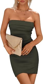 PRETTYGARDEN Abiti estivi da donna 2025 senza spalline senza spalline a costine in maglia aderente elegante elegante mini abito da spiaggia alla moda
