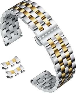 BINLUN Stainless Steel Watch Band Replacement Metal Watch Straps for Men and Women 18mm/19mm/20mm/21mm/22mm/24mm with Curved and Straight End in Silver, Gold, Black, Rose Gold, Two Toned