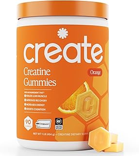 Create Creatine Monohydrate Gummies for Women and Men, Orange, 90ct | NSF Certified for Sport, Third Party Tested, Made in USA, Vegan, Gluten Free, Non-GMO, 1.5g Creatine per Gummy, Anti-Melting