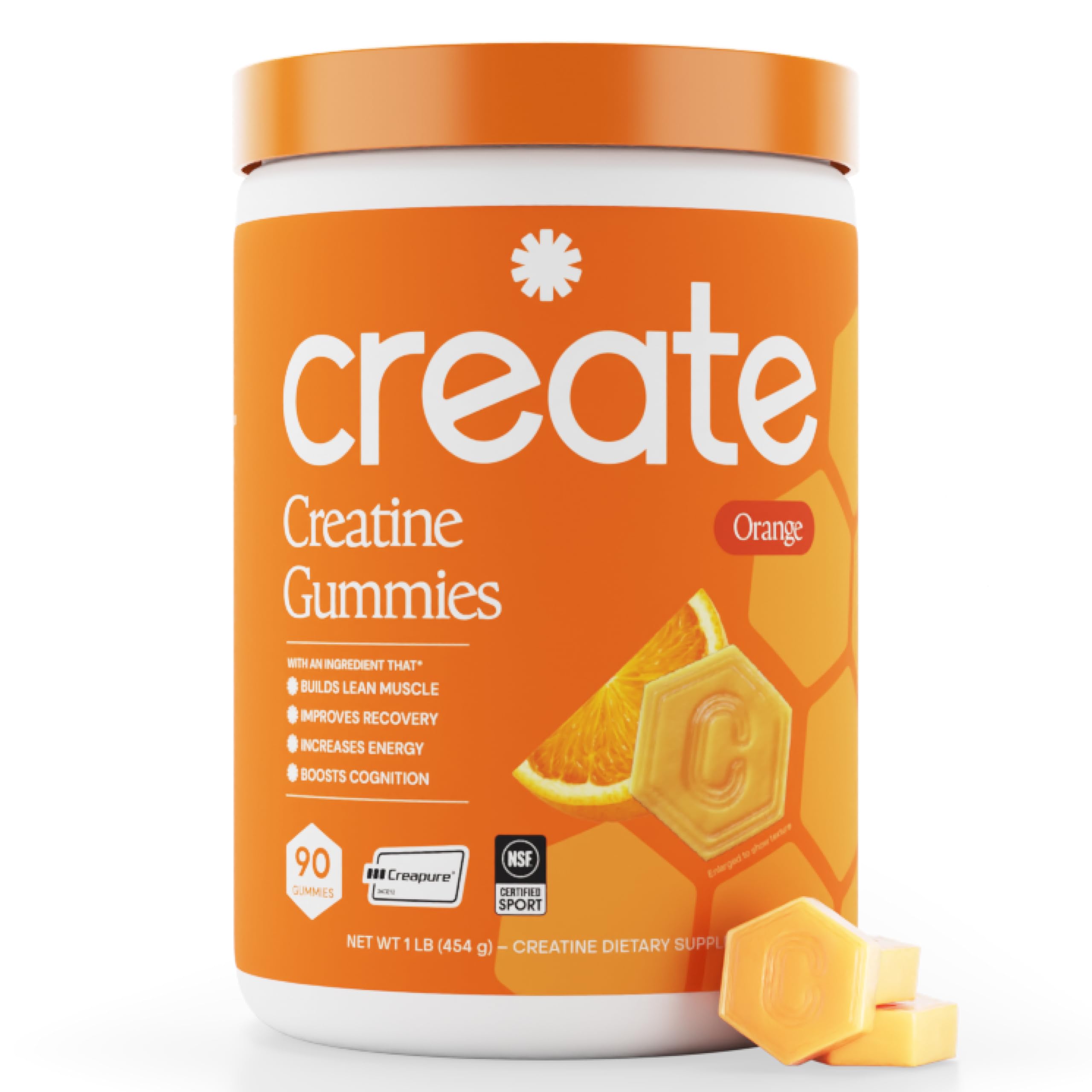 Create Creatine Monohydrate Gummies for Women and Men, Orange, 90ct | NSF Certif