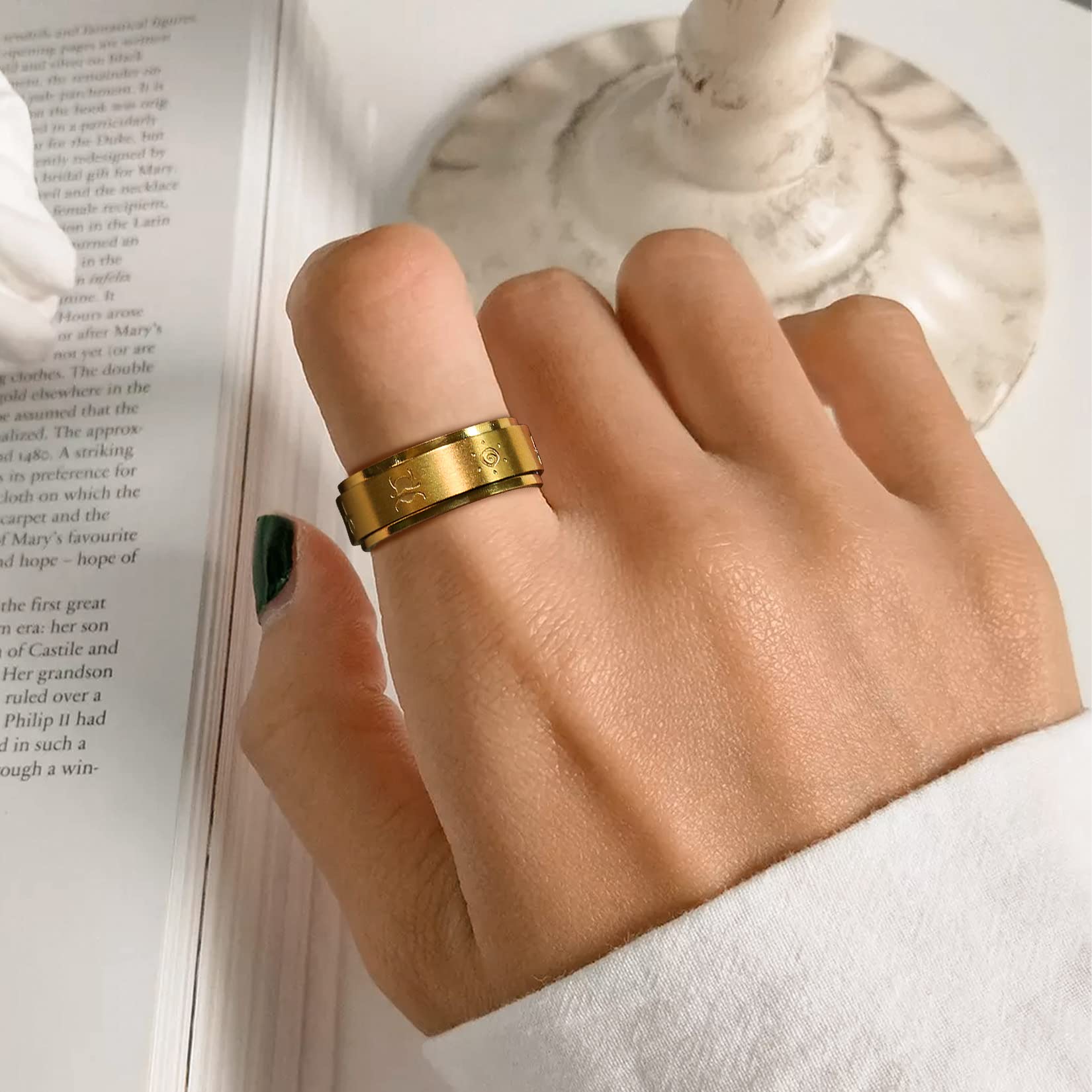Spinning Ring for Men Women Stainless Steel Retro Black/Gold Plated Ankh Design 